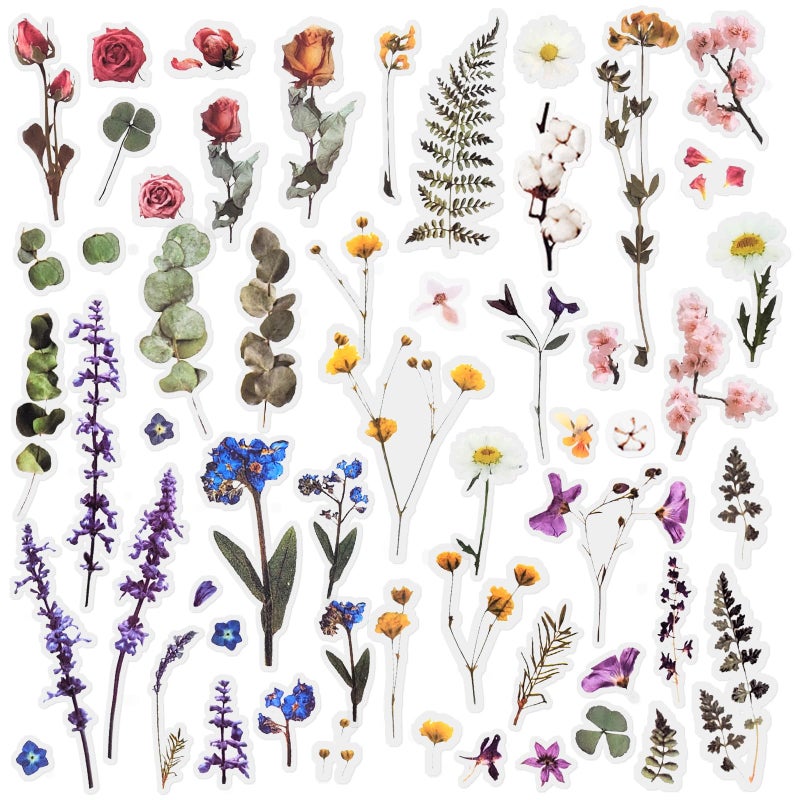 Mayplous 12 Sheets Scrapbook Stickers - Flower and Plant Decoration for Planner, Diary, Album, Journals - Clear PET for DIY Arts and Crafts (Flower) - Image 1